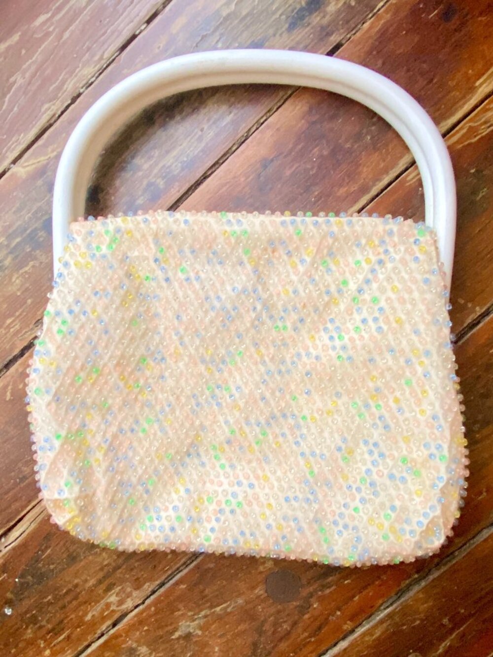Vintage 1960s Reversible White and Candy Dot Pastel Colored Beaded Handbag